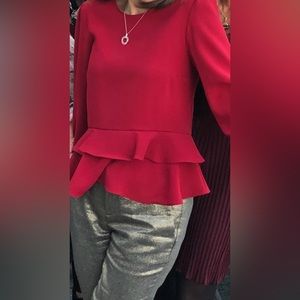 ZARA Red peplum Holiday top 🎄🎉